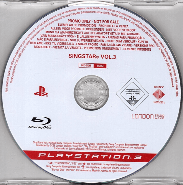 SingStar Vol. 3 box art for Playstation 3
